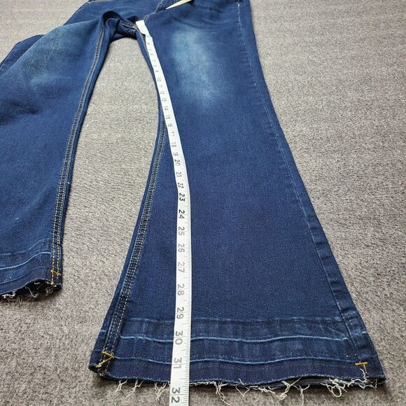 Olevey Jeans Womens 15 Blue‎ Low Rise Bootcut Stretch Flare Raw Hem Y2K Style - Picture 2 of 10